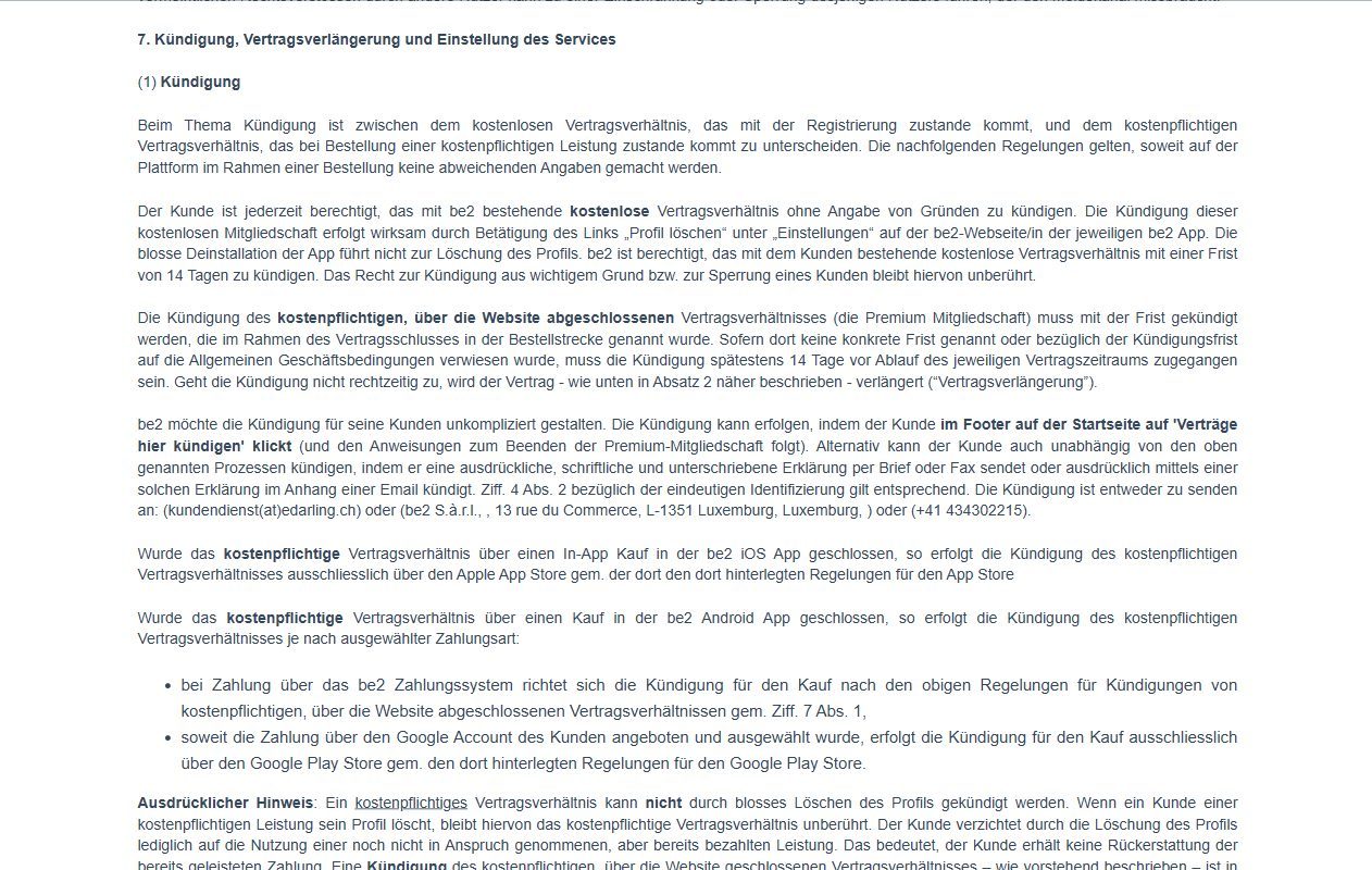 AGB von eDarling, Ziffer 7 zu Kündigung und Vertragsverlängerung