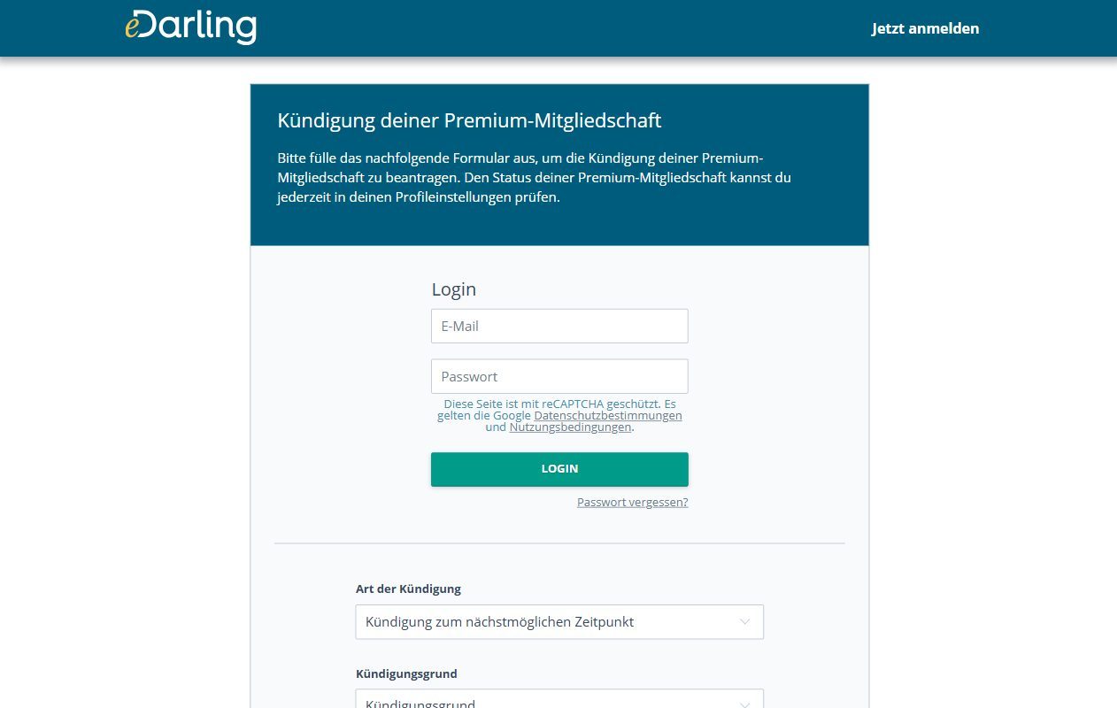 Formular Kündigung deiner Premium-Mitgliedschaft auf edarling.ch