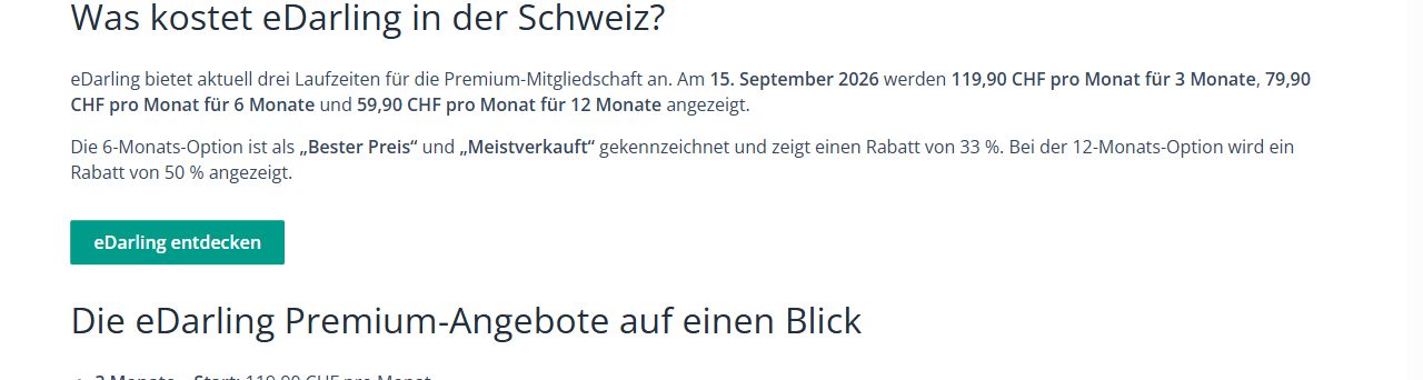 Offizielle eDarling Preisseite mit Preisen vom 15. September 2026