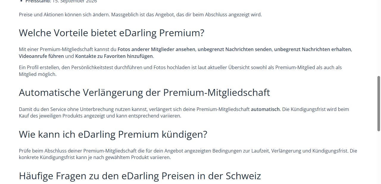 eDarling Preisseite: automatische Verlängerung und Kündigungsfrist beim Kauf