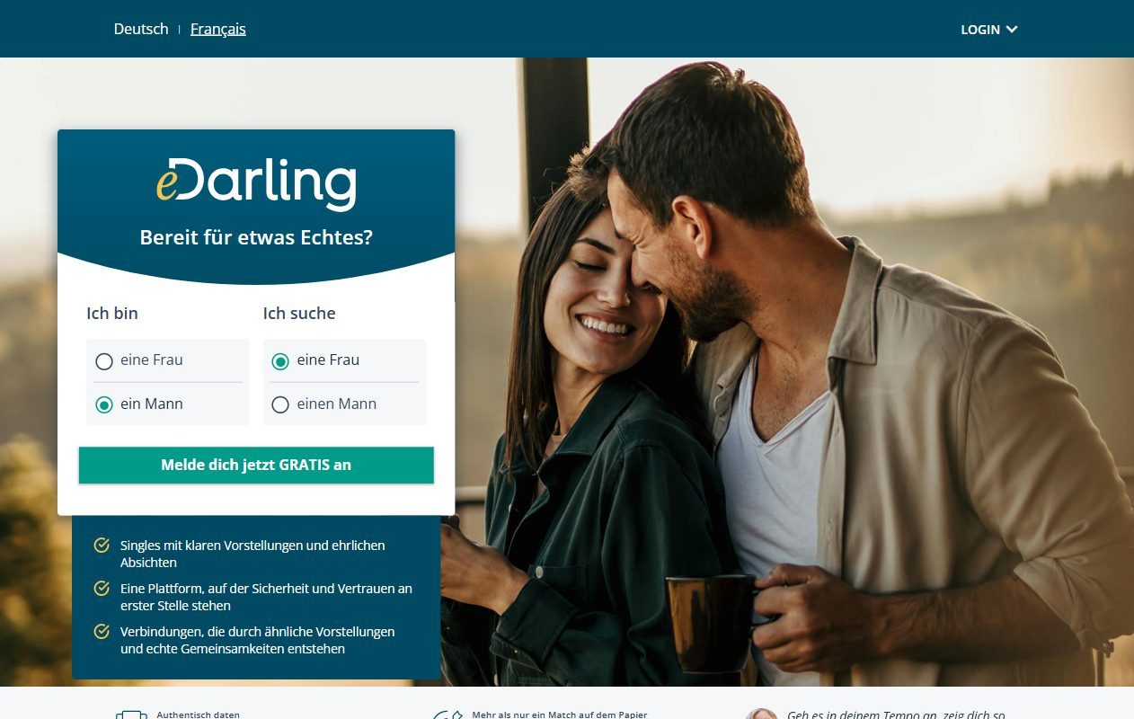 Startseite von edarling.ch mit der Frage Bereit für etwas Echtes