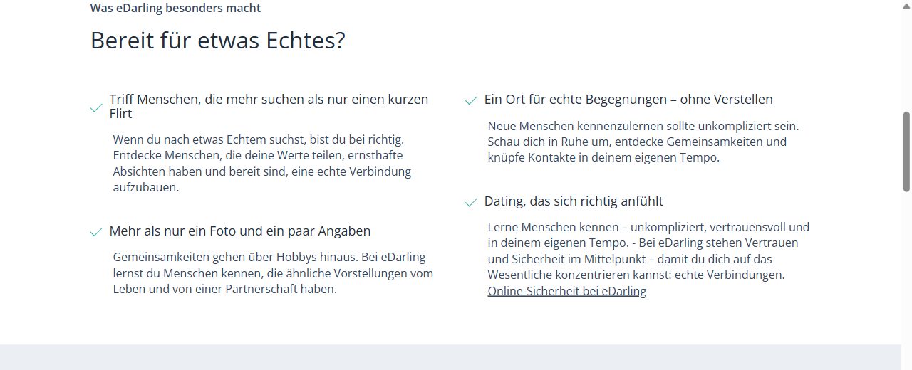 Abschnitt Was eDarling besonders macht auf edarling.ch